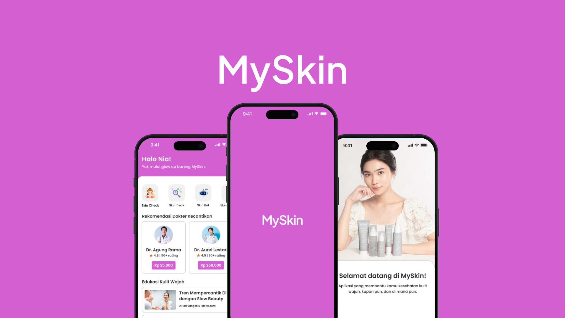 MySkin adalah aplikasi mobile berbasis AI yang membantu pengguna mengenali tipe kulit wajah, mendeteksi permasalahan kulit, serta menganalisis penyebabnya